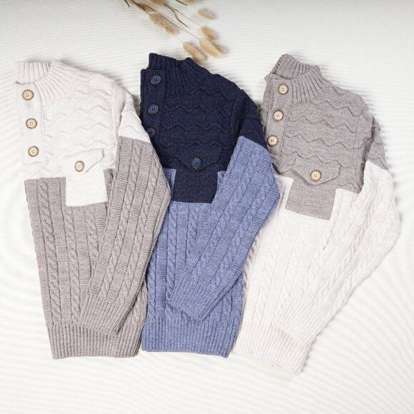 Big Kids Boy's Children's Cable Knit Buttoned Sweater Natural brown - Picture 2 of 2